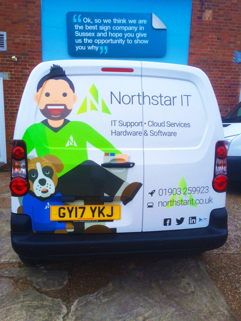 Rear view of Northstar IT van graphics